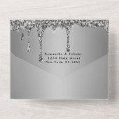 Silver Sparkle RSVP Elegant Modern Wedding All In One Uitnodiging (Achterkant)