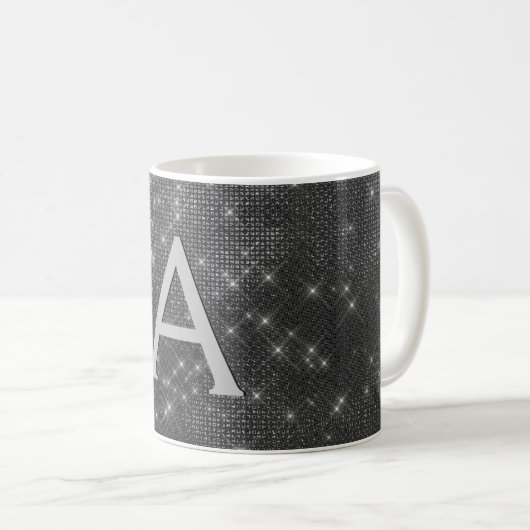 Silver Sparkle Shimmer Monogram Naam & Initiaal Koffiemok (Voorkant rechts)