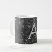 Silver Sparkle Shimmer Monogram Naam & Initiaal Koffiemok (Voorkant links)