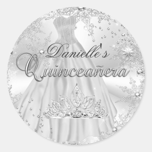 Silver Sparkle Sneeuwvlok Quinceanera Sticker (Voorkant)