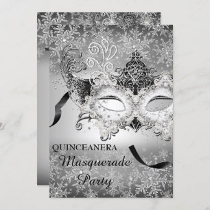 Silver Sparkle Snowflake Masquerade Quinceanera Kaart