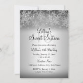 Silver Sparkle Snowflake Sweet 16 Invitation Kaart (Voorkant)