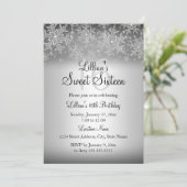 Silver Sparkle Snowflake Sweet 16 Invitation Kaart (Staand voorkant)