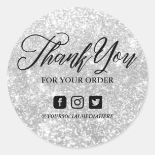 Silver Sparkle Social Media Bedankt Custom Ronde Sticker