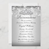 Silver Sparkle Tiara Stars Quinceanera Invite Kaart (Voorkant)