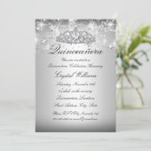 Silver Sparkle Tiara Stars Quinceanera Invite Kaart (Staand voorkant)