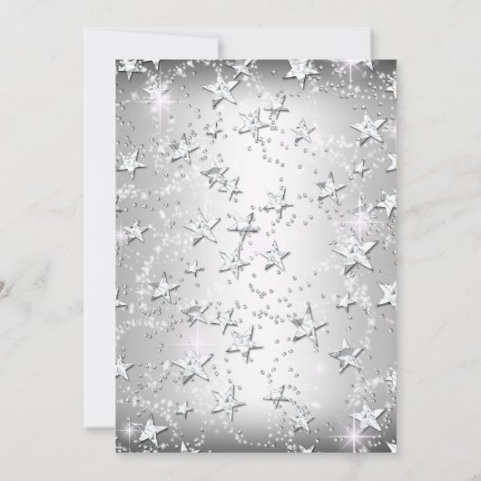 Silver Sparkle Tiara Stars Quinceanera Invite Kaart (Achterkant)