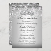 Silver Sparkle Tiara Stars Quinceanera Invite Kaart (Voorkant / Achterkant)