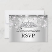 Silver Sparkle Tiara & Stars Quinceanera RSVP (Voorkant)