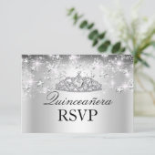 Silver Sparkle Tiara & Stars Quinceanera RSVP (Staand voorkant)