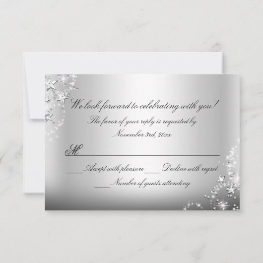 Silver Sparkle Tiara & Stars Quinceanera RSVP (Achterkant)