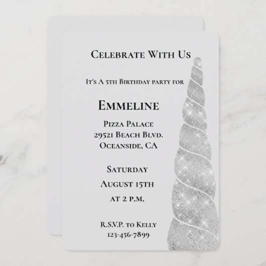 Silver Sparkle Unicorn Verjaardag Kaart (Voorkant / Achterkant)