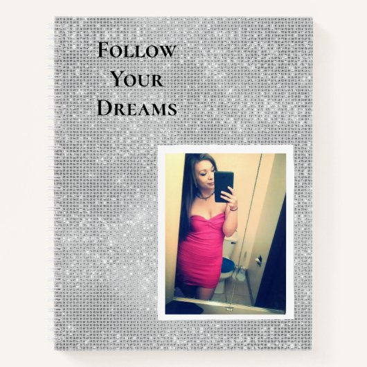 Silver Sparkle Uw foto Gepersonaliseerde offerte Notitieboek (Voorkant)