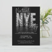 Silver Sparkle Virtuele Nieuwe Jaren Eve Party Kaart (Staand voorkant)