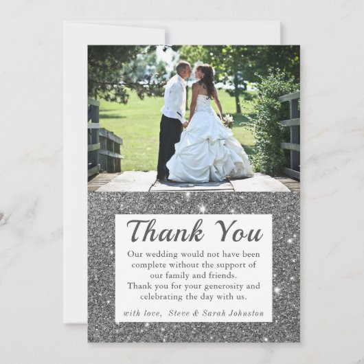 Silver Sparkle Weddenfoto Hartelijk dank Kaart (Voorkant)