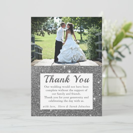 Silver Sparkle Weddenfoto Hartelijk dank Kaart (Staand voorkant)