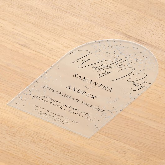 Silver Sparkle Wedding Acryl Uitnodigingen (Laagn)