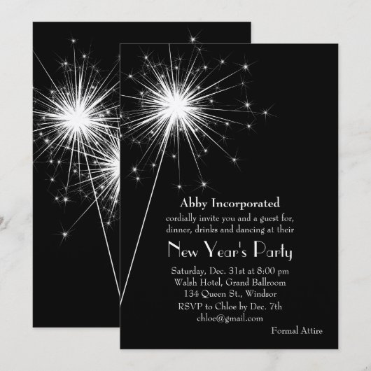 Silver Sparklers Nieuwjaarsfeest Uitnodiging (Voorkant / Achterkant)