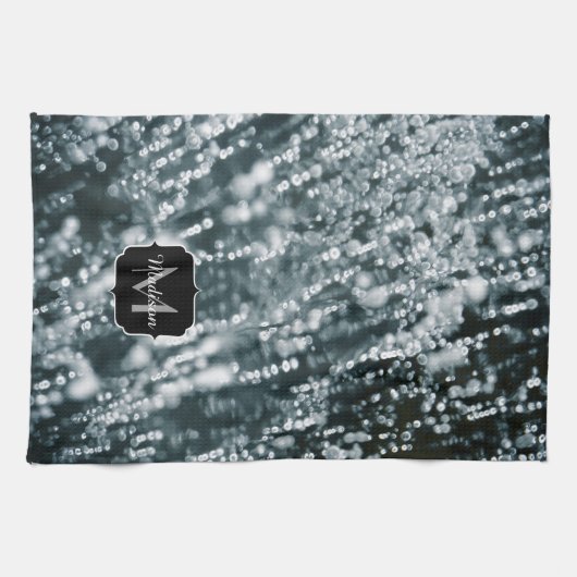 Silver sparkles Bevroren ijzeborrels Monogram Theedoek (Horizontaal)