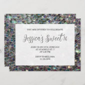 Silver sparkles mosaic Sweet 16 elegant script Kaart (Voorkant / Achterkant)