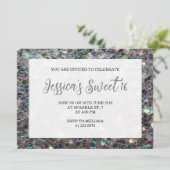 Silver sparkles mosaic Sweet 16 elegant script Kaart (Staand voorkant)