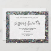 Silver sparkles mosaic Sweet 16 elegant script Kaart (Voorkant)