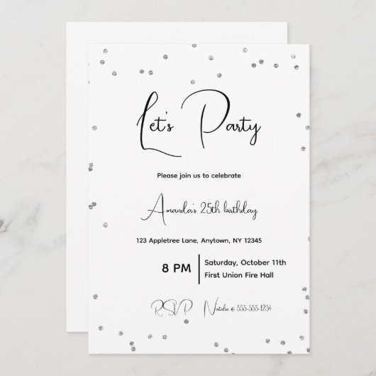 Silver Sparkles Volledig Feest Kaart (Voorkant / Achterkant)