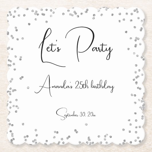 Silver Sparkles Volledig  Feest Kartonnen Onderzetters (Voorkant)