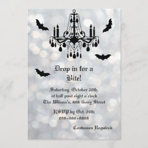 Silver Sparkly Bats Halloween Invitation Kaart