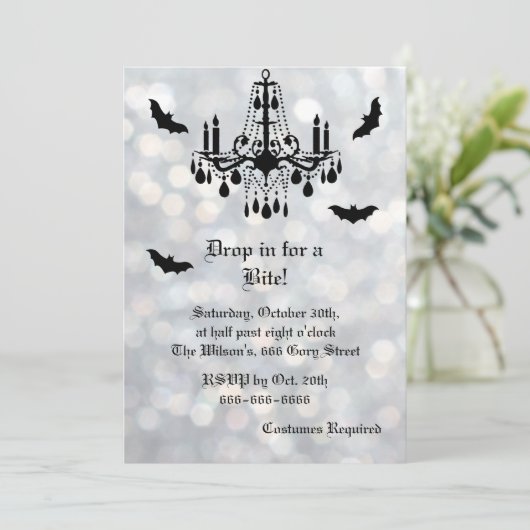 Silver Sparkly Bats Halloween Uitnodiging (Staand voorkant)