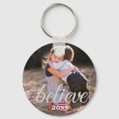 Silver Sparkly Believe Script-kerstfoto Sleutelhanger (Achterkant)