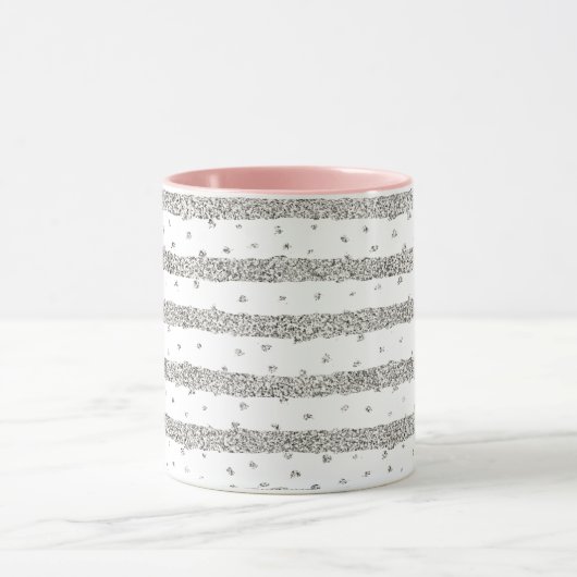 Silver Sparkly Confetti Stripes Mok (Midden)
