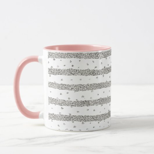 Silver Sparkly Confetti Stripes Mok (Links)
