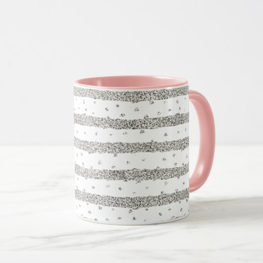 Silver Sparkly Confetti Stripes Mok (Voorkant rechts)