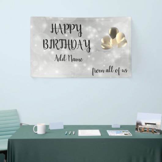 Silver Sparkly design Happy Birthday Spandoek (Beurs)