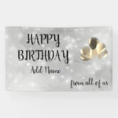 Silver Sparkly design Happy Birthday Spandoek (Horizontaal)