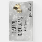 Silver Sparkly design Happy Birthday Spandoek (Verticaal)