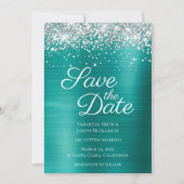 Silver Sparkly Glitter Aqua Blauwgroen Ombre Folie Save The Date (Voorkant)