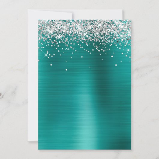 Silver Sparkly Glitter Aqua Blauwgroen Ombre Folie Save The Date (Achterkant)