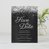 Silver Sparkly Glitter Black Ombre-Folie Save The Date (Staand voorkant)