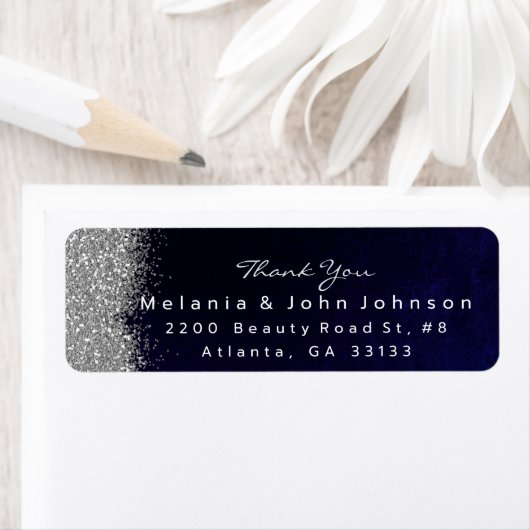 Silver Sparkly Glitter Blue Navy Velvet Etiket (Insitu)