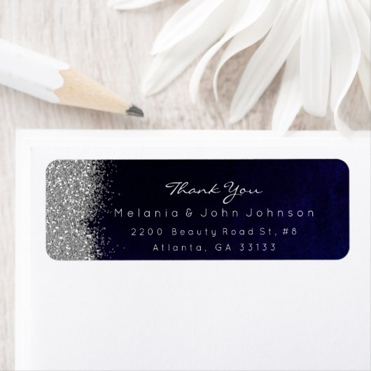 Silver Sparkly Glitter Blue Navy Velvet Etiket (Insitu)