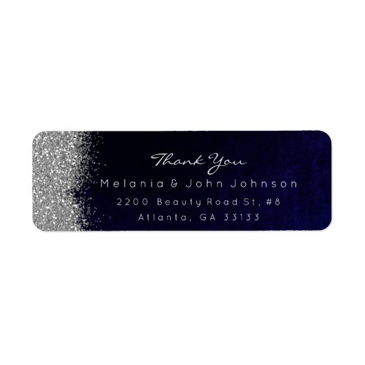 Silver Sparkly Glitter Blue Navy Velvet Etiket (Voorkant)
