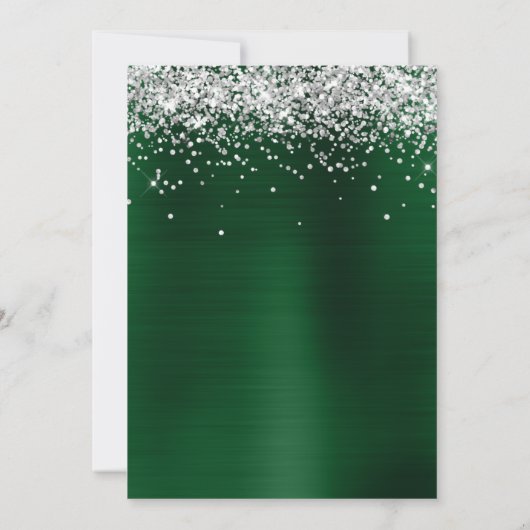 Silver Sparkly Glitter Dark Green Ombre-Folie Save The Date (Achterkant)