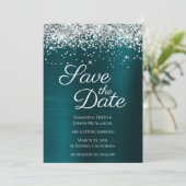 Silver Sparkly Glitter Dark Turquoise Ombre Folie Save The Date (Staand voorkant)