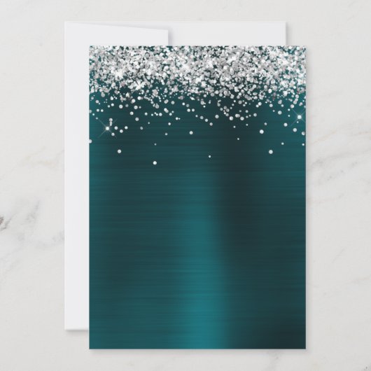 Silver Sparkly Glitter Dark Turquoise Ombre Folie Save The Date (Achterkant)