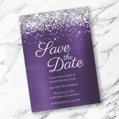 Silver Sparkly Glitter Dark Violet Ombre Folie Save The Date