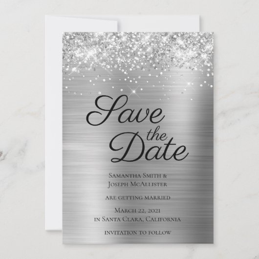 Silver Sparkly Glitter en Ombre Folie Save The Date (Voorkant)