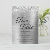 Silver Sparkly Glitter en Ombre Folie Save The Date (Staand voorkant)