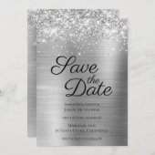 Silver Sparkly Glitter en Ombre Folie Save The Date (Voorkant / Achterkant)
